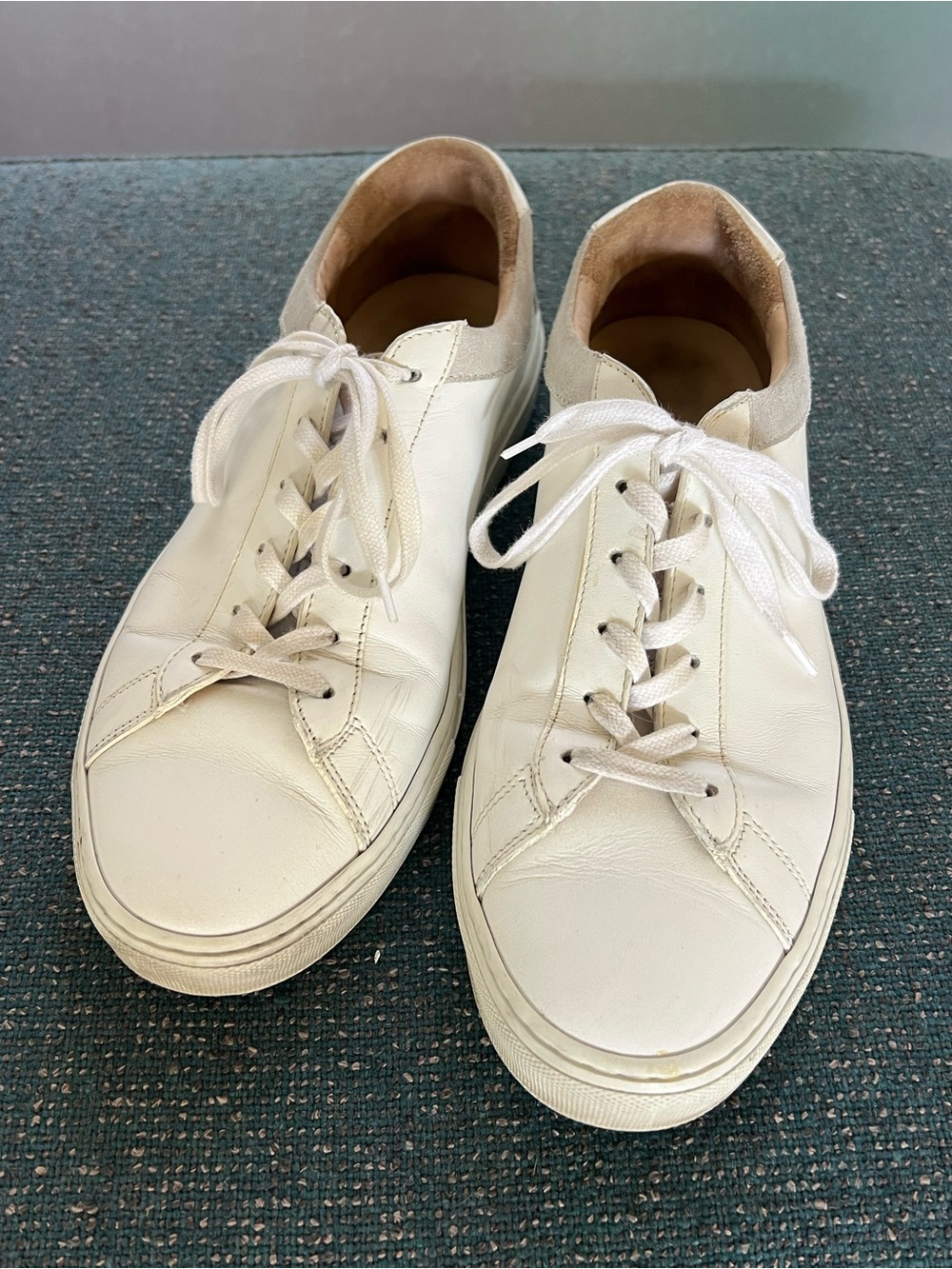 KOIO White Leather Low-Top Sneakers with Cream Suede Collar